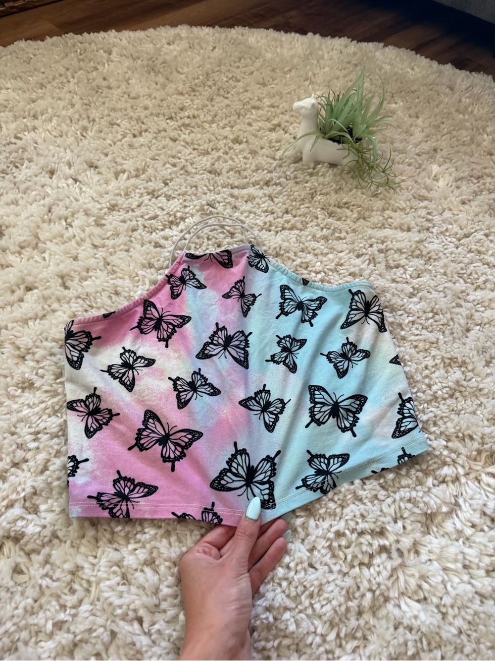 Butterfly Print Pastel super cute summer vintage Tie-Dye Crop Top
